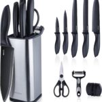 RAXCO Knife Set with Block,10-Piece Kitchen Knives Stainless Steel,Pro-sharpened for Cooking,Slicing,Mincing,Dicing,Black