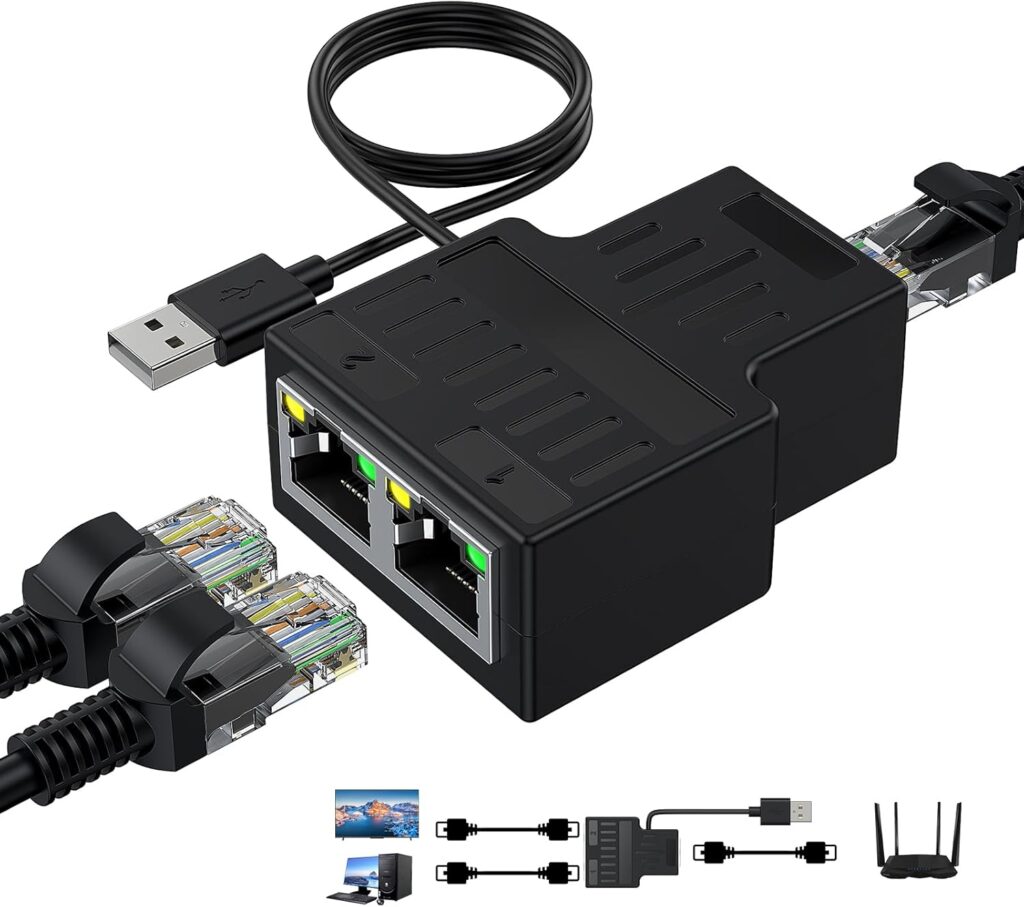 Ethernet Splitter 1 in 2 Out High Speed 100Mbps, Ethernet Switch 2 Port RJ45 LAN Switch Network Splitter