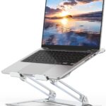 Aluminum Adjustable Laptop Stand, No Wobble Laptop Riser, Foldable Computer Notebook Stand Holder for 10-17″ Laptops, Lightweight & Sturdy, Silver/B