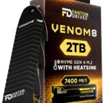 Fantom Drives VENOM8 2TB NVMe Gen4 M.2 Internal SSD with Heatsink – Up to 7,400MB/s – Compatible w/ PlayStation 5 (PS5 SSD) Console Storage Expansion – 3D NAND TLC, DDR4 DRAM Cache (VM8X20-PS5)