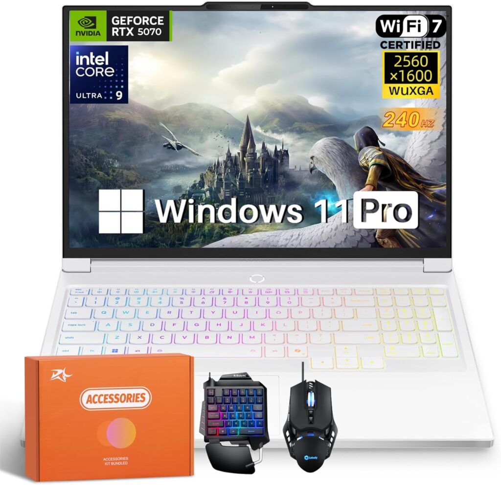 Lenovo Legion 7i Gaming Laptop, Intel 24-Core Ultra 9 275HX (Up to 5.4 GHz), NVIDIA GeForce RTX 5070, 16″ 2.5K OLED 240Hz 500 Nits, 32GB DDR5, 1TB SSD, Wi-Fi 7, Windows 11 Pro, Accessories