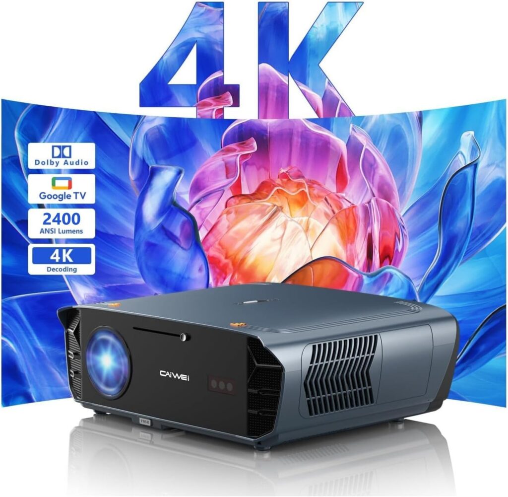 2400 ANSI 4K Smart Projector Google TV, Ultra Bright Daytime Home Theater Projector with Dolby Audio, ToF Auto Focus, HDR10+, WiFi6 Bluetooth HDMI ARC, Shorter Throw LCD Projector Outdoor Movie
