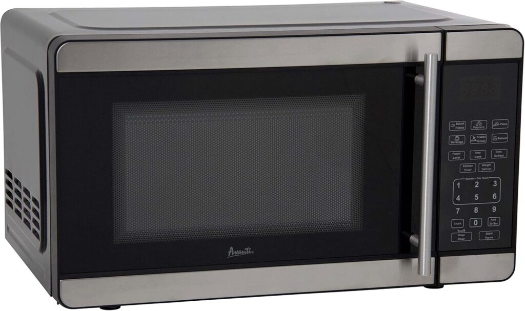 Avanti MT7V3S Microwave Oven 700-Watts Compact with 6 Pre Cooking Settings, Speed Defrost, Electronic Control Panel and Glass Turntable, 0.7-Cu.Ft, Metallic