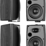 6.5 Inch Max 800W Outdoor Bluetooth Speakers Waterproof Wired with Multifunctional Amplifier Wall Mount Outdoor Speaker System for Patio Garden Poolside Home(4 Speakers,Black)