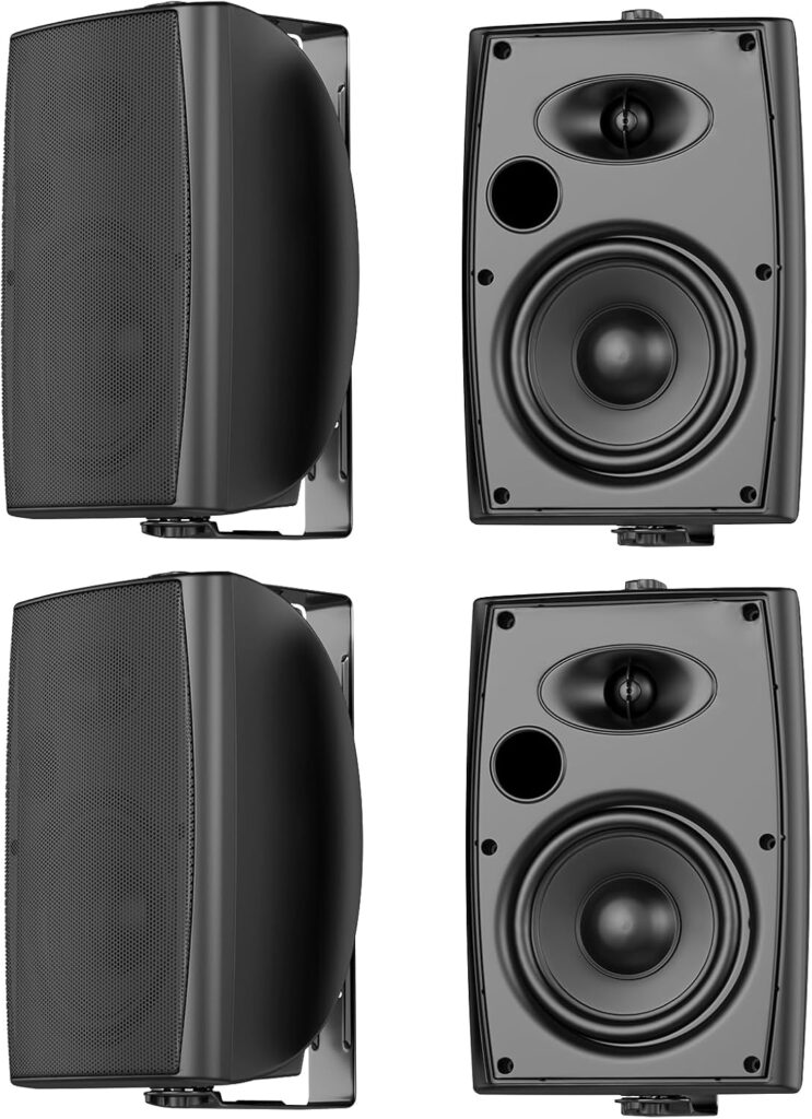 6.5 Inch Max 800W Outdoor Bluetooth Speakers Waterproof Wired with Multifunctional Amplifier Wall Mount Outdoor Speaker System for Patio Garden Poolside Home(4 Speakers,Black)