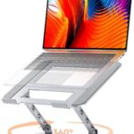 TECKNET Laptop Stand for Desk, 360 Rotating Base, Ergonomic Foldable Computer Stand for Laptop Riser Height Adjustable, Compatible with MacBook Pro, All Laptops 10-17″ – Silver