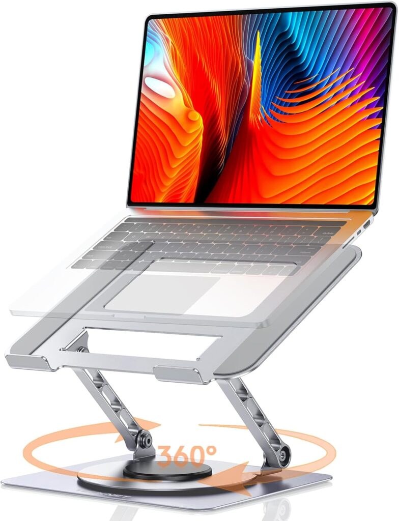 TECKNET Laptop Stand for Desk, 360 Rotating Base, Ergonomic Foldable Computer Stand for Laptop Riser Height Adjustable, Compatible with MacBook Pro, All Laptops 10-17″ – Silver