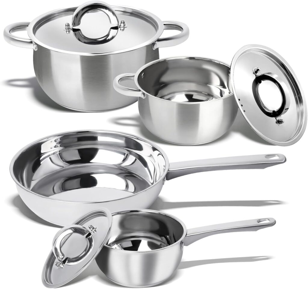 FUGA CRAFT 7-Piece Stainless Steel Cookware Set, Kitchen Pots and Pans for Gas, Induction & Ceramic Stovetops, Oven & Dishwasher Safe
