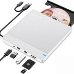 NOLYTH External Blueray/DVD Drive, Portable Bluray Drive External for Laptop with SD TF 2 USB Slots, Slim USB Blu Ray Burner Player for PC Mac Windows MacBook Desktop
