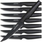 Amorston Steak Knives, Steak Knives Set of 8, Stainless Steel Steak Knife Set, Serrated Knives Dishwasher Safe, Elegant Black