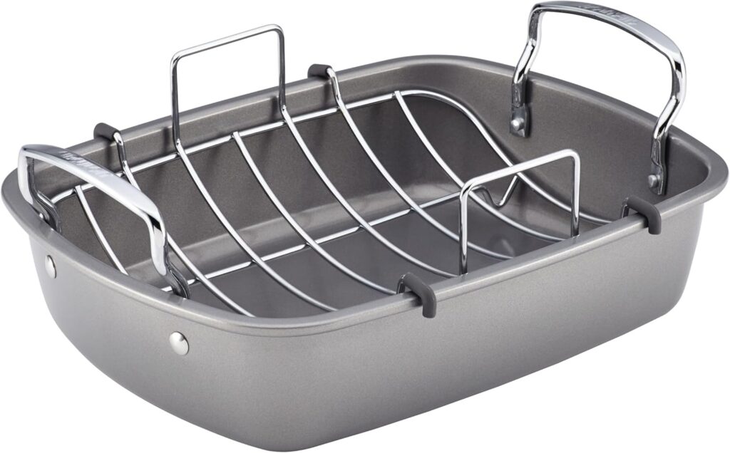 Circulon Nonstick Roasting Pan / Roaster with Rack – 17 Inch x 13 Inch, Gray