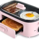 GreenLife 3-in-1 Breakfast Maker Station, Healthy Ceramic Nonstick Dual Griddles for Eggs Meat Sausage Bacon Pancakes and Breakfast Sandwiches, 2 Slice Toast Drawer, Easy-to-use Timer, Pink