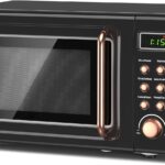 Moccha Retro Microwave, 0.7Cu.ft Compact Microwave, 700-Watt Countertop Microwave Ovens w/5 Micro Power, Delayed Start Function, LED Display, Child Lock, Small Microwave (Black)