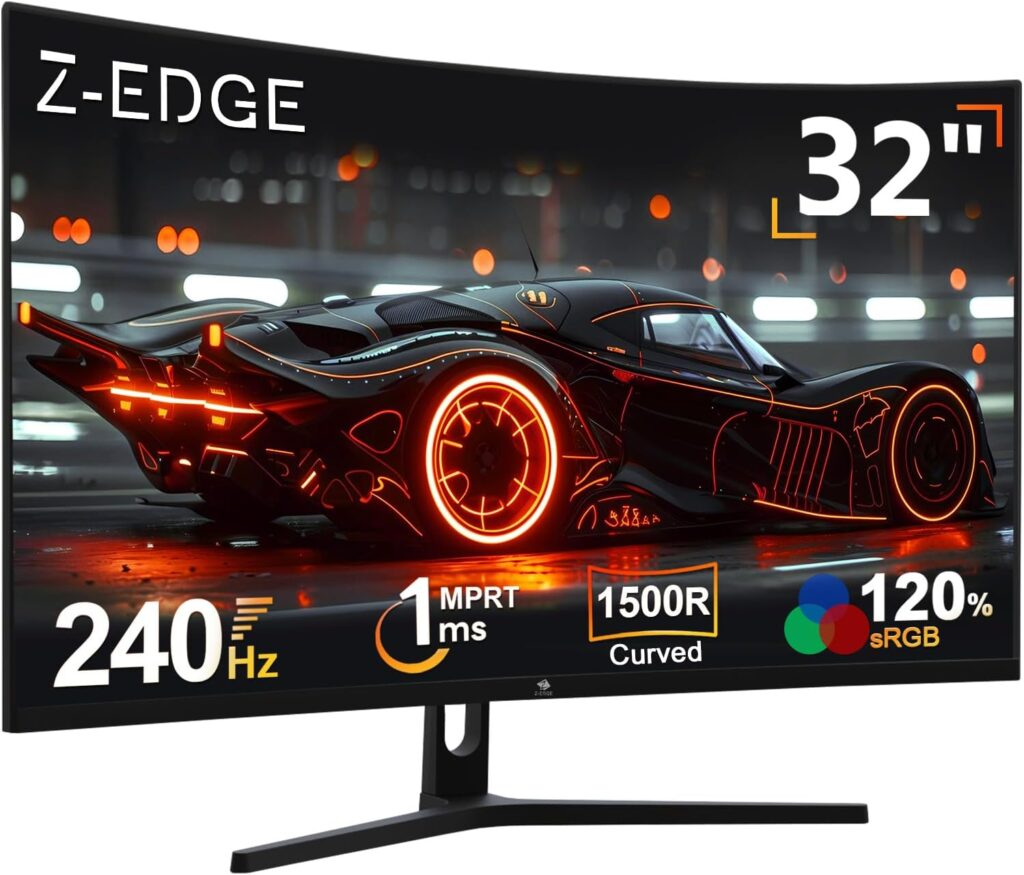 Z-Edge 32 inch Curved Gaming Monitor, FHD 1080P 240Hz Curved Monitor,1500R Computer Monitor, MPRT 1ms Monitor, UG32P 2X DP 1.4 Ports and 2X HDMI 2.0 Ports