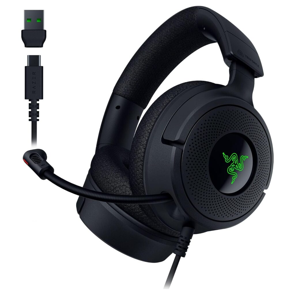 Razer Kraken V4 X Wired Gaming Headset: 40 mm Drivers – Cardioid Mic – Memory Foam Cushions – Chroma RGB Lighting – Type C & Type A Cable – for PC, Mac, PS5, Nintendo Switch 2, Steam Deck, Smartphone
