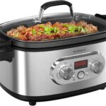 10-in-1 Programmable Slow Cooker with Timer, 6.8 Quart Crock Pot, Presets to Sous Vide, Bake, Sauté, Cook Rice& More, Nonstick Dishwasher-Safe Pot, Adjustable Temp&Time, Stainless Steel
