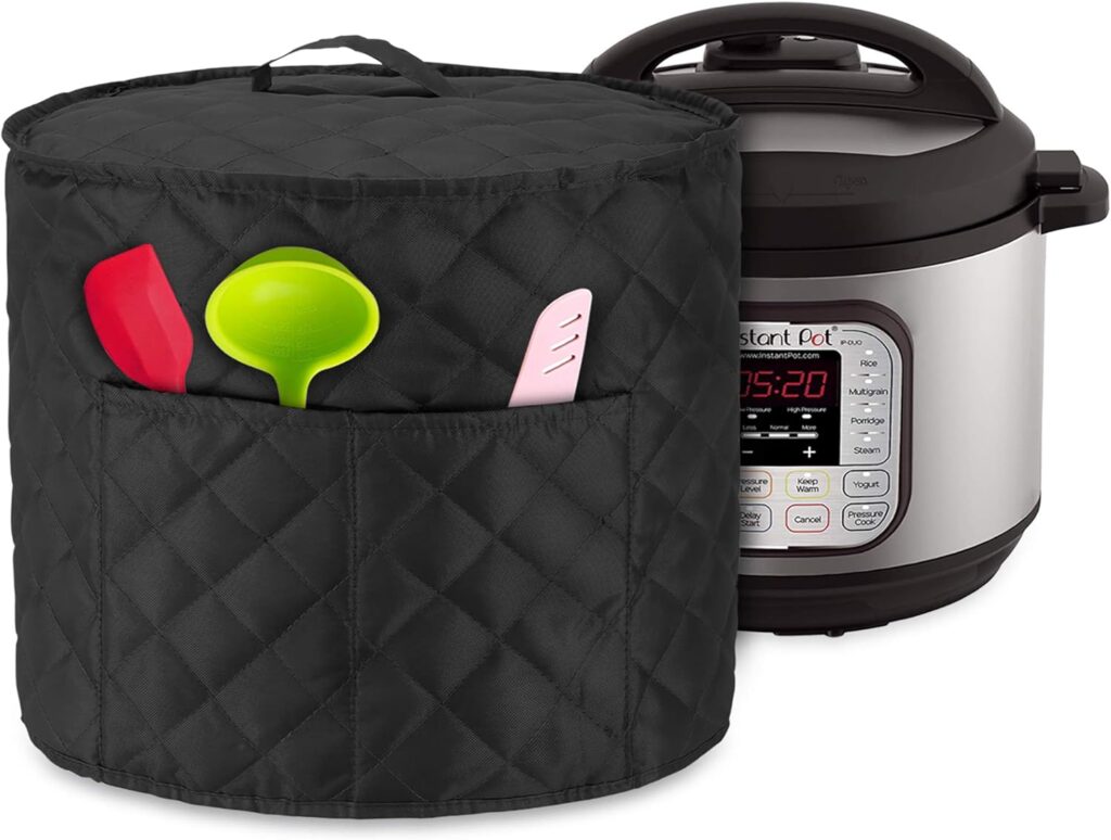Luxja Dust Cover Compatible with 8 Quart Instant Pot, Cloth Cover with Pockets Fits Instant Pot (8 Quart) and Extra Accessories, Black Quilted Fabric (Large)