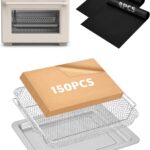 Air Fryer Oven Accessories Compatible with Bella Air Fry Toaster Oven, Baking Pans Set with Stainless Steel Baking Basket, 150PCs Airfryer Parchment Paper Disposable Liner and 4PCs Teflon Mats