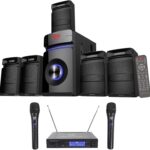 (1) Rockville HTS45 800w 5.1 Channel Bluetooth Home Theater Audio System+Subwoofer Bundle with (1) Rockville RWM1203VH VHF Wireless Dual Handheld Microphone System/Digital Display (2 Items)