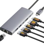 Amazon Basics 6-in-1 USB-C 3.2 (10G) Hub, 1 USB-C 100W PD Input, 2 USB-A, 1 USB-C, HDMI 4K, Ethernet, Light Grey, Light Grey, 4.70 x 1.81 x 0.59 inches