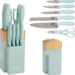 Tasty Kitchen Knife Set with Block, Cutlery Set includes Chef, Bread, Utility, Paring, Steak Knives & Shears, 10-Piece, Aqua