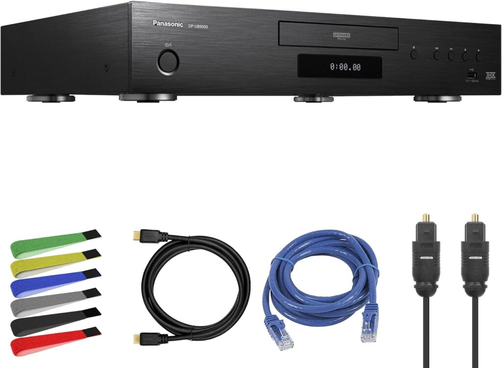 Panasonic DP-UB9000P1K: HDR10+, 4K UHD, Dolby Vision Network Streaming Blu-ray Disc Player + HDMI Cable + Optical Audio Cable