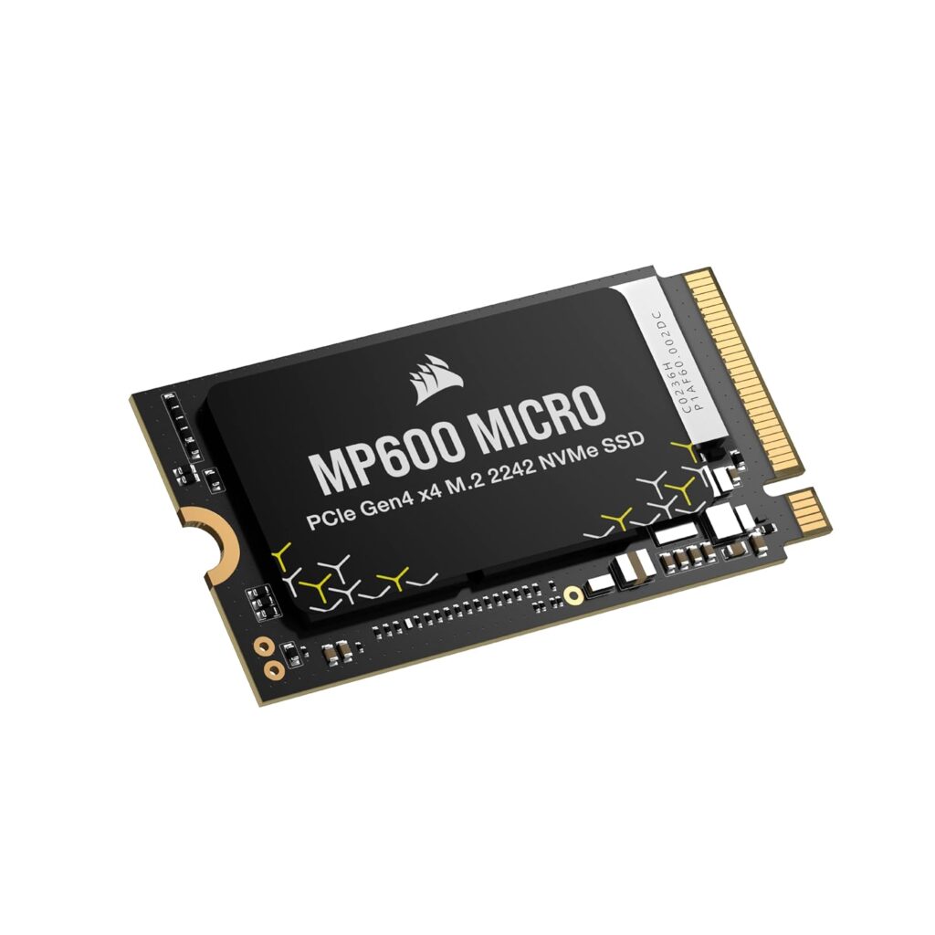 Corsair MP600 Micro 2TB M.2 NVMe PCIe x4 Gen4 SSD – M.2 2242 – Up to 7,000MB/sec Sequential Read – High-Density 3D TLC NAND – Compatible with Lenovo Legion Go and Thin PCIe 4.0 Laptops – Black