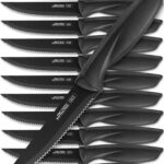 Home Hero Steak Knives Set of 12 – High-Carbon Stainless Steel Blades – Razor-Sharp Serrated Knives – Black Ergonomic Handles – 12 Pcs, Black