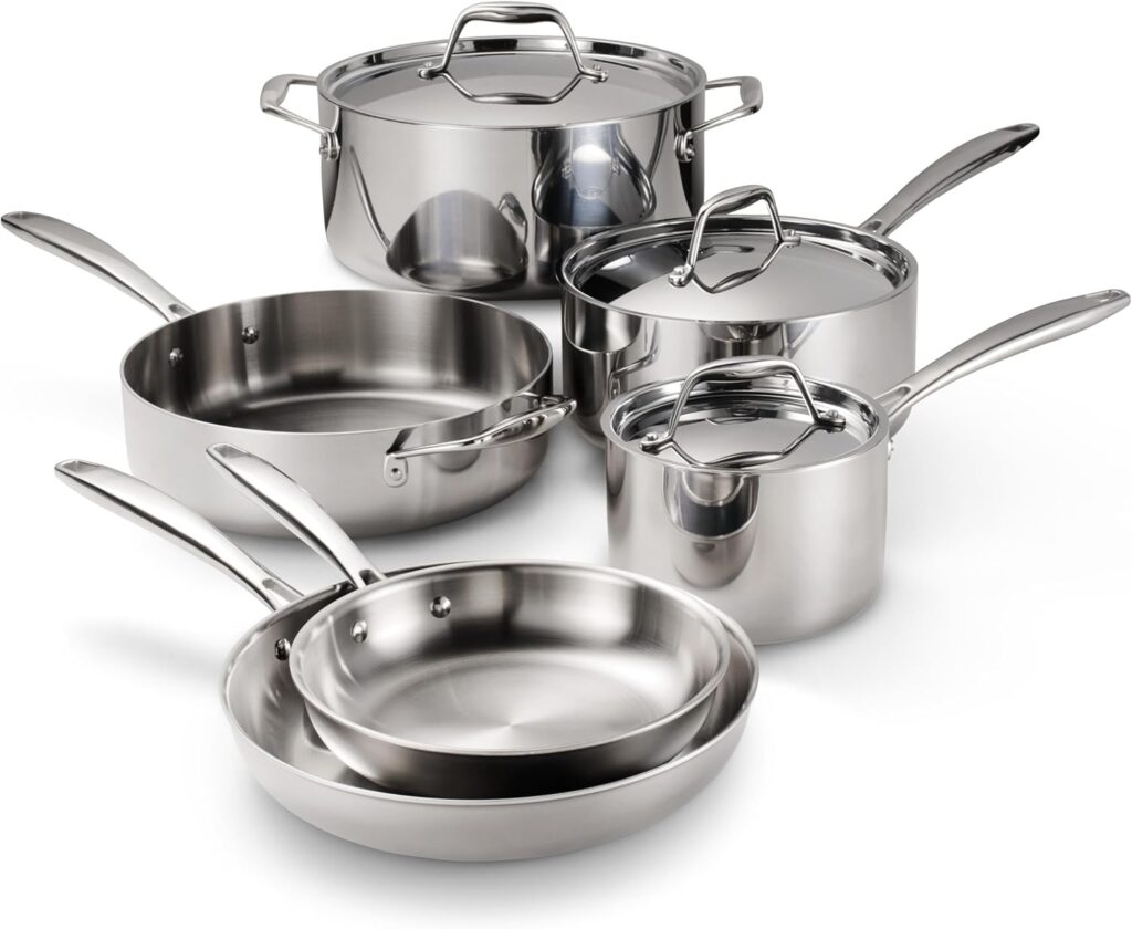 Tramontina Signature Tri-Ply Clad Stainless Steel 9-Piece Cookware Set with Lids, Pots and Pans Kitchen Set, Induction-Ready, Dishwasher-Safe, NSF-Certified