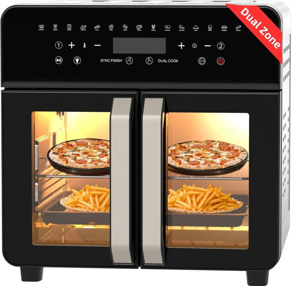 Air Fryer Toaster Oven Combo, 24 QT Fench Door Countertop Toaster Oven, 360 Degree Air Flow, 15 Cooking Functions, Digital Controls, 13 Accessories Included, Non-toxic Food Grade Stainless Steel