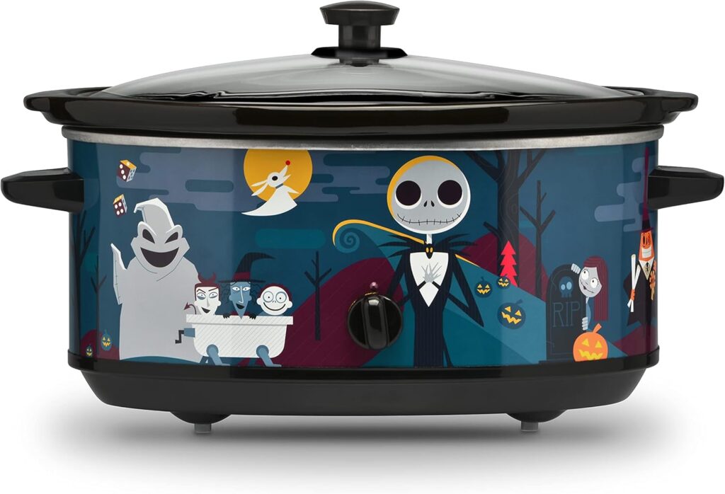 Disney The Nightmare Before Christmas 7-Quart Oogie Boogie Slow Cooker by Select Brands – Food Warmer for Parties – Low, High & Warm Heat Settings – Kitchen Essential for Home-Cooked Meals