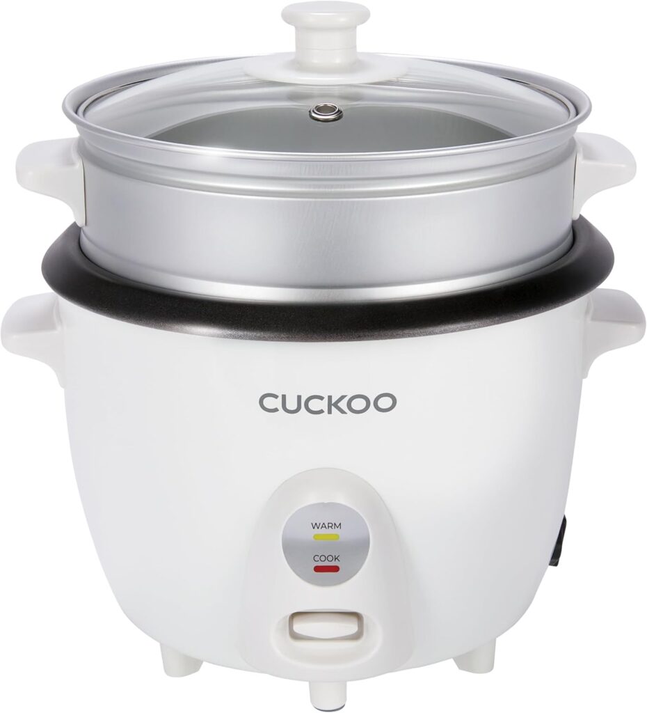 CUCKOO One Touch Rice Cooker 12-Cup Cooked, Small Rice Cooker & Warmer with Steamer Tray, Versatile Grain Cooker, Soup Maker, Auto Keep Warm, 6-Cup Uncooked, White (CR-0601C)