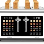 4 Slice Toaster Touch Screen, Stainless Steel Toasters Digital Timer, Dual Control Panel Toasters, 8 Shade Settings 6 Bread Types for Bagel, Cancel, Defrost 1650W Black