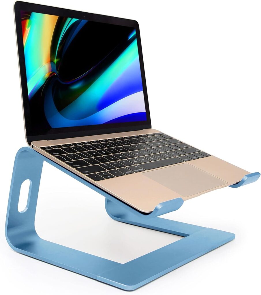 Ergonomic Aluminum Laptop Mount – Detachable Riser Stand Compatible with MacBook Pro/Air HP Lenovo Samsung Dell, All 10-17.3″ Laptops (Sky Blue)