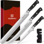 KEEMAKE Carving Knife Set – 12″ Brisket Knife & 10″ Butcher Knife & Boning Knife Set for Meat Ham Cutting Razor Sharp German Steel with Ergonomic Handle Full Tang Design