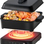 Portable Induction Cooktop 1500W with Grill Pan & Rack, Sensor Touch Hot Plate for Countertop, 6 Temp Levels, Auto Shut-Off, LED Display, Pot Detection, Electric Burner for Indoor BBQ & Cooking