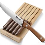 Huusk Steak Knives Set of 6 with Drawer Organizer-4.5 in Japanese Serrated Steak Knife Set with Block, Serrated & Straight Dual-Edge, Stainless Steel Steaks Knives with Holder, Gift Box for Men Wowen