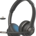 JLab Go Work Gen 2 Wireless Headsets with Microphone – 55+ Playtime PC Bluetooth Headset and Multipoint Connect to Laptop Computer and Mobile – Wired or Wireless (Bluetooth or USB Dongle) Headphones