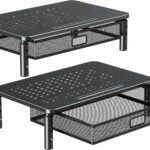 ELIVED 2 Pack Monitor Stand Riser with Drawer, 3 Height Adjustable with Larger Storage Space for Home and Office Supplies, Metal Desktop Stand for Laptop Computer Printer PC iMac