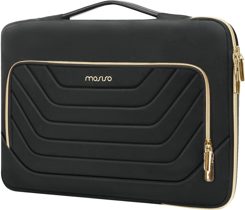 MOSISO 360 Protective Laptop Sleeve 13-14 inch, 13.3 inch Carry Case Compatible with MacBook Air 13, Compatible with MacBook Pro 13/14, Side Open Bag with Inverted Trapezoid Quilted Pocket, Black