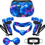VR Accessories for Oculus Quest 2, Silicone Face Cover/Controller Grip Cover/VR Shell Cover/Lens Cover/10PCS Disposable Eye Cover are Included in VR Headset Accessories Set,(Galaxy)