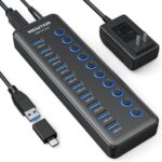 Powered USB Hub, Wenter 10-Ports USB Splitter Hub 3.0 with Individual LED On/Off Switches and USB A-C Adapter, 12V/3A Power Adapter,Powered USB 3.0 Hub for PC, Laptop, Desktop