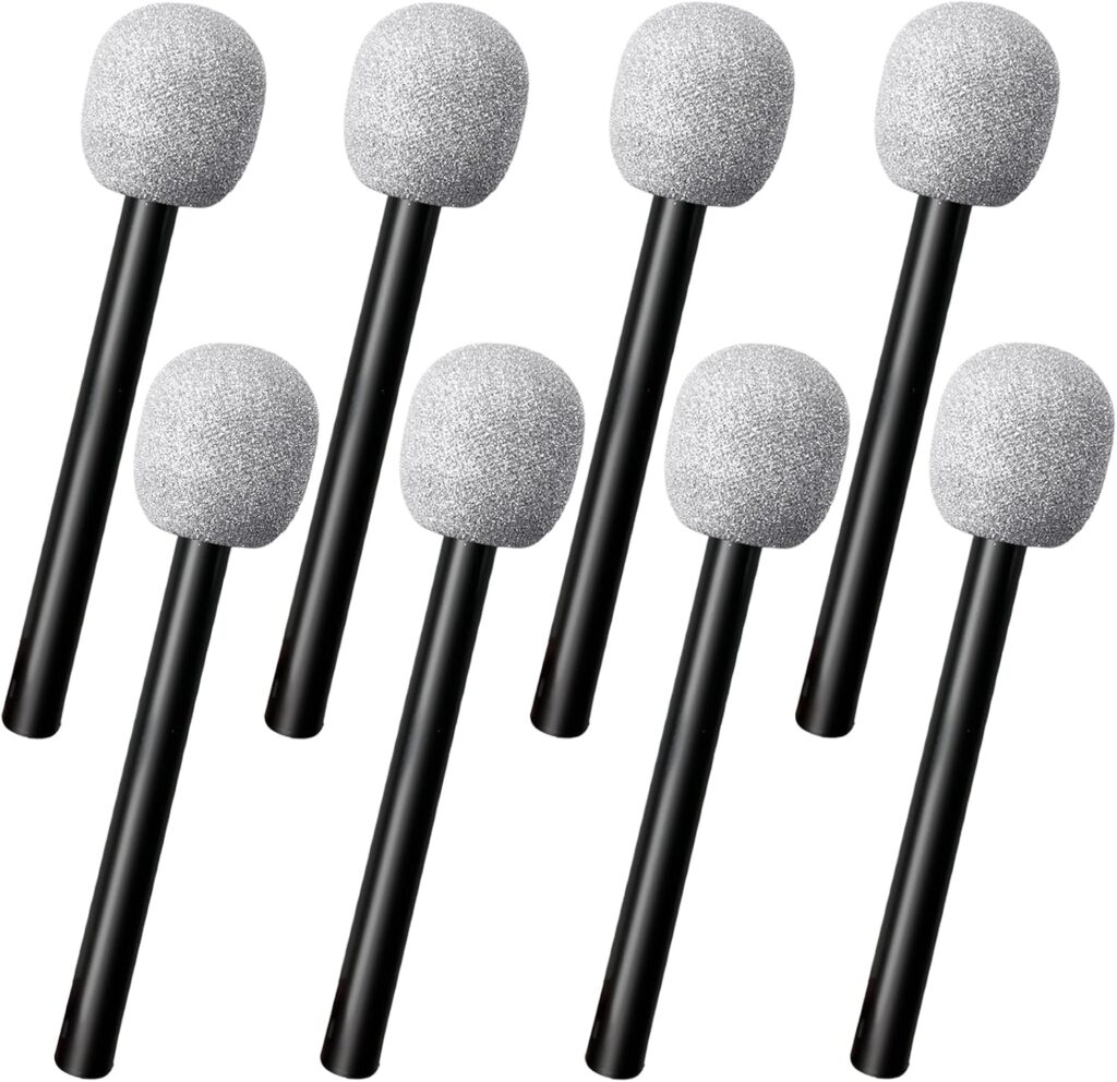 8 PCS Microphone Prop,Plastic Bling Glitter Microphone, Fake Party Decor Prop for Kids,Costume,Birthday Party,Halloween