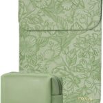 MOSISO Laptop Case 13 inch, 13 inch Laptop Sleeve Compatible with MacBook Air M4 M3 M2 M1 2025-2018 / Pro M2 M1 2025-2016, Embossed Retro Hibiscus PU Leather Case with Small Bag, Sage Green