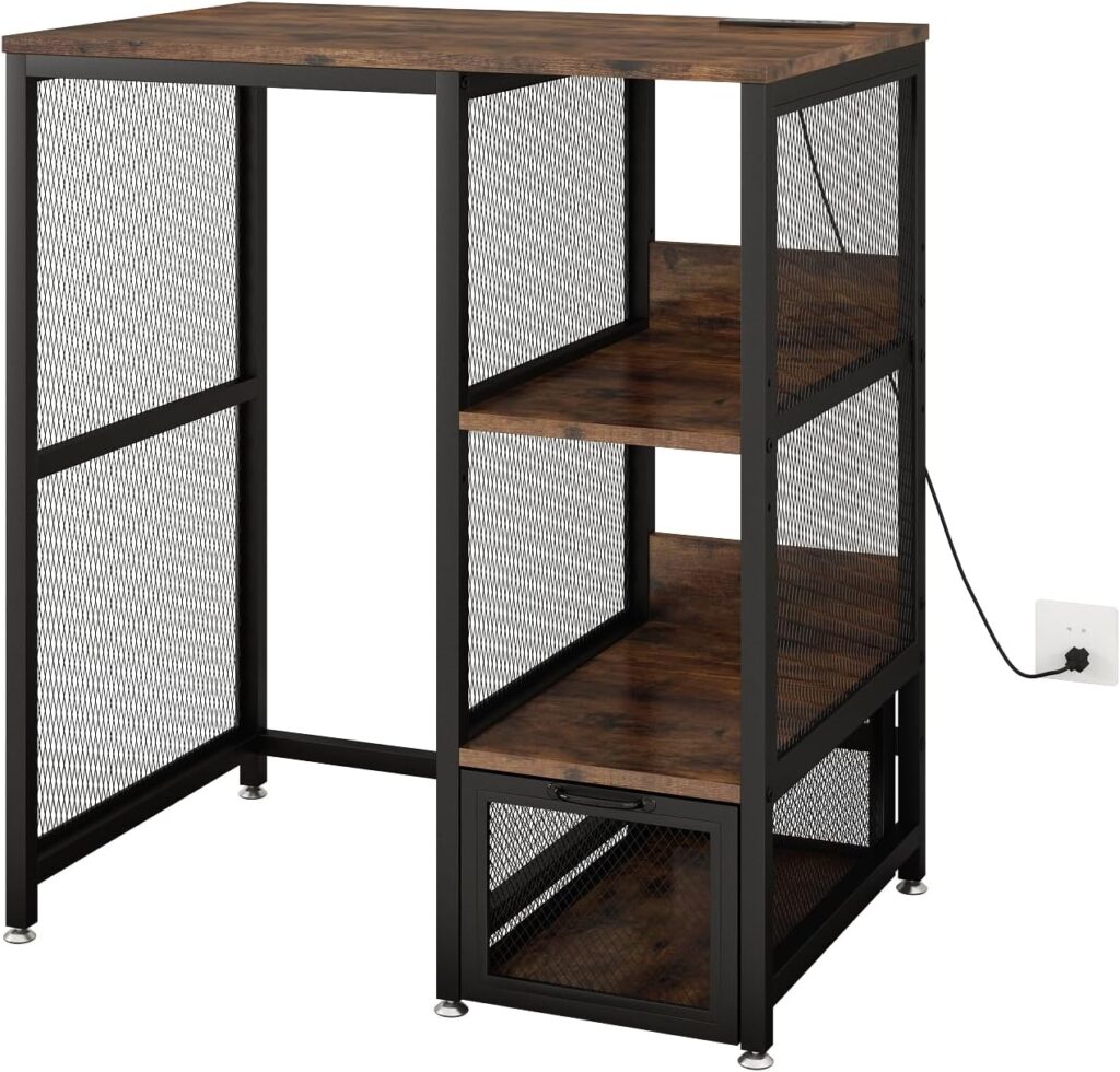 Kitchen Bakers Rack with Power Outlet, Microwave Stand with Drawer, Mini Fridge Stand with Adjustable Shelves,Mini Fridge Cabinet Suitable for Dining Room, Dorm,Home, Rustic Brown