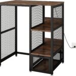 Kitchen Bakers Rack with Power Outlet, Microwave Stand with Drawer, Mini Fridge Stand with Adjustable Shelves,Mini Fridge Cabinet Suitable for Dining Room, Dorm,Home, Rustic Brown