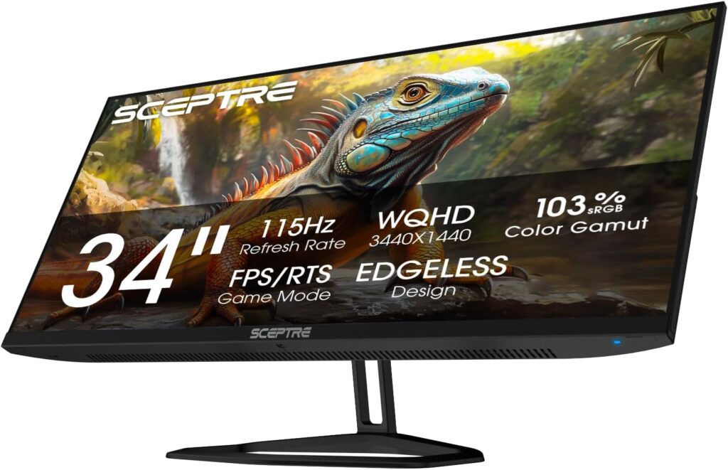Sceptre New IPS 34-inch Prime Monitor 3440 x 1440 up to 115Hz 103% sRGB DisplayPort HDMI Build-in Speakers, Machine Black 2026 (E345W Series)