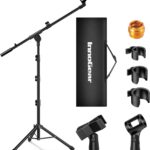 InnoGear Microphone Stand, Tripod Boom Arm Floor Mic Stand Height Adjustable Heavy Duty with Carrying Bag 2 Mic Clips 3/8″ to 5/8″ Adapter for Singing Podcast for Blue Yeti Shure SM58 SM48 Samson Q2U