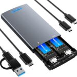 Dual Bay Raid SSD Enclosure, 20Gbps M.2 NVMe SSD Enclosure with Clone Mode & Raid 0/1 & JBOD Mode, Compatible to NVMe & SATA, Offline Duplicator