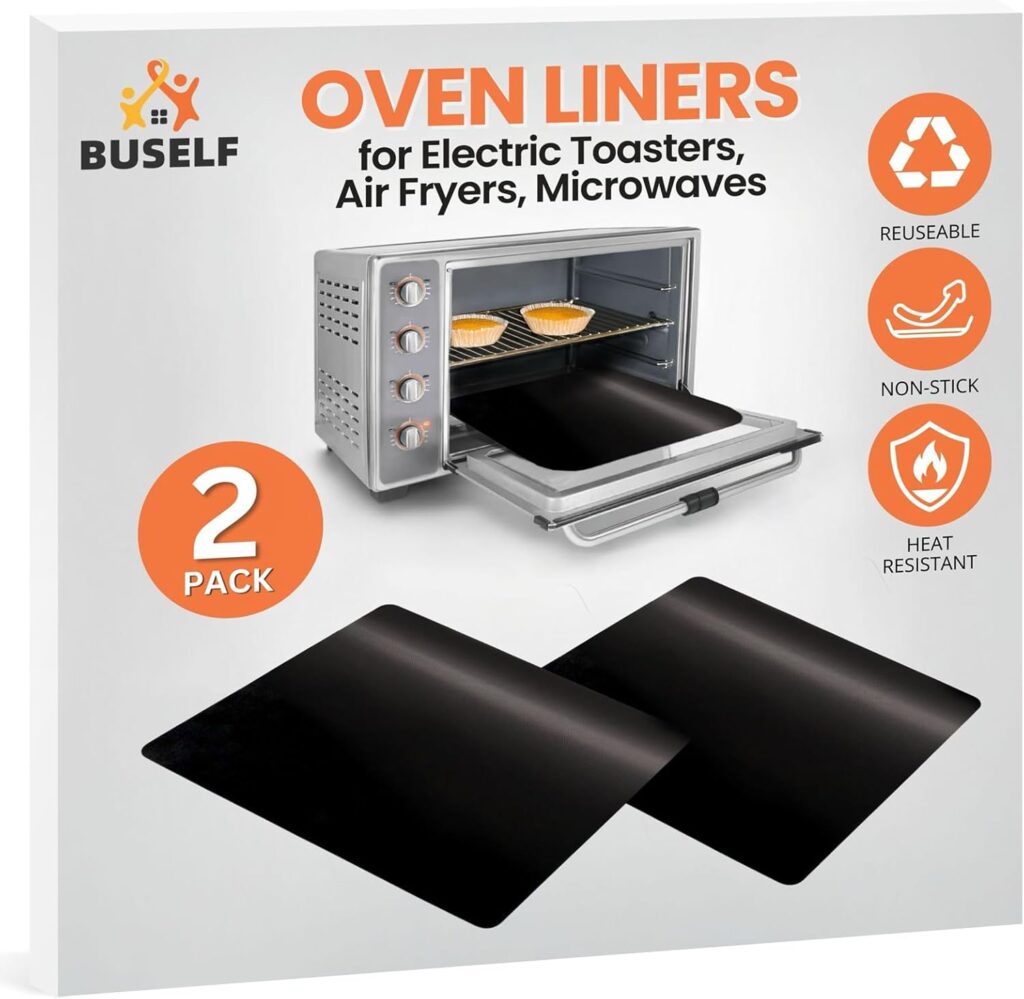 Toaster Oven Liner – Compatible with Breville, Cuisinart, Black & Decker, Dash, and More – Nonstick Heat Resistant Reusable Air Fryer Liners, PFOA & BPA Free, 9×11″, 2 Pack, Black